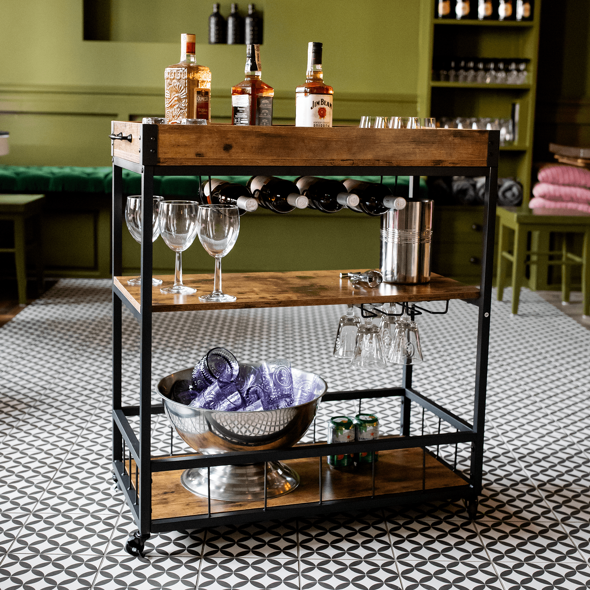 Carucior de servire, stejar smoke / negru, SILVIUS — imaginea 18