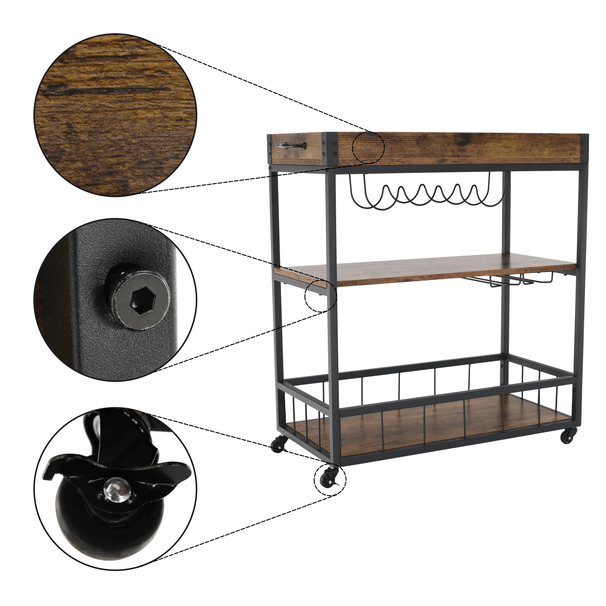 Carucior de servire, stejar smoke / negru, SILVIUS — imaginea 20
