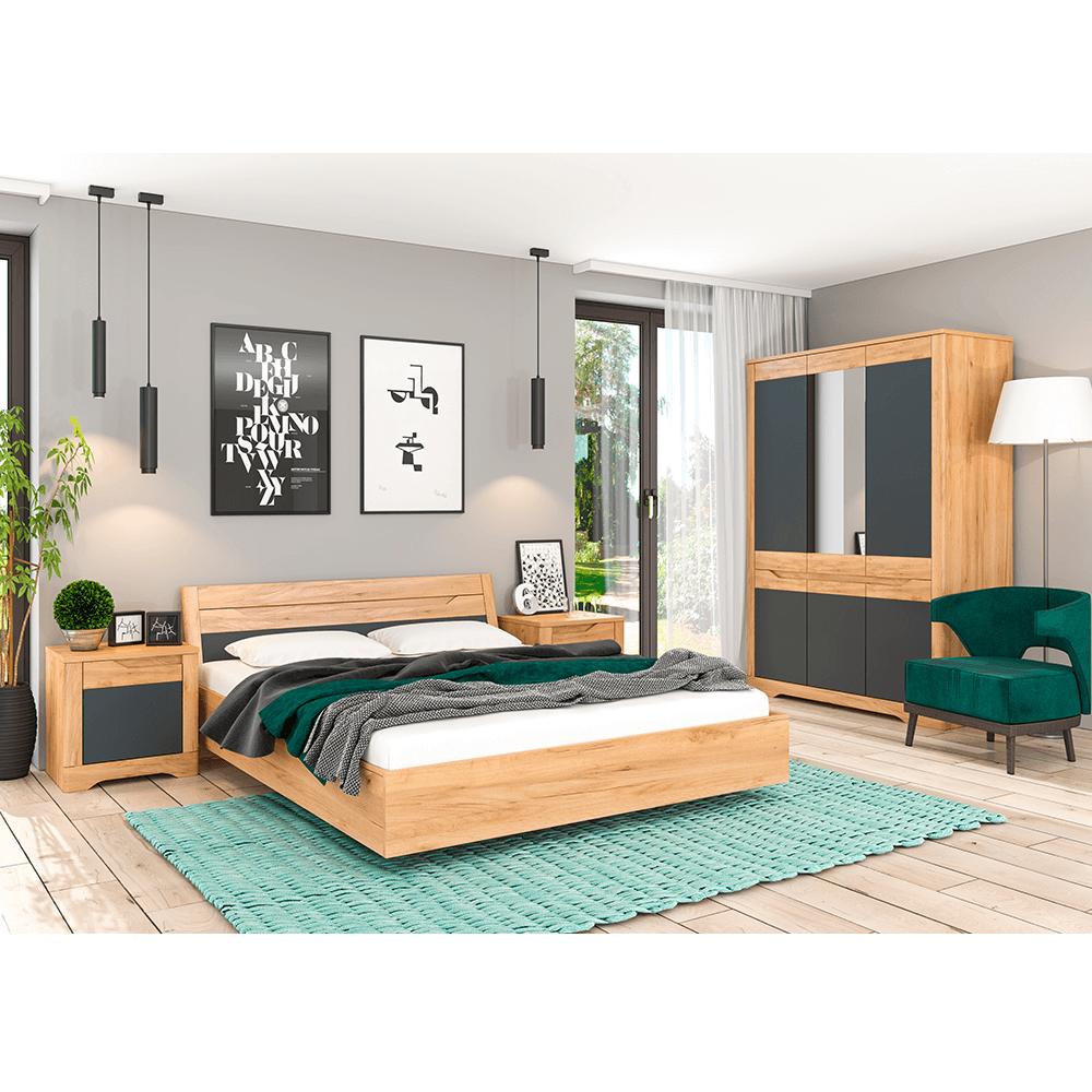 Noptiera, stejar craft auriu / gri grafit, dreapta, FIDEL X2 — imaginea 2