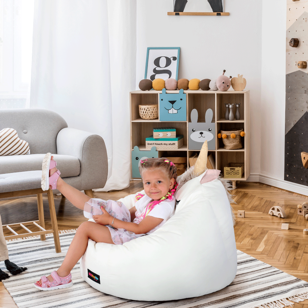Fotoliu tip sac unicorn, alb, INOROG — imaginea 7