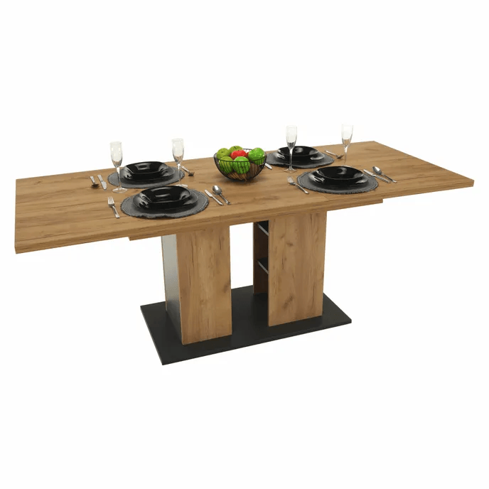 Masa dining, stejar craft auriu / grafit gri, 155-204x86 cm, FIDEL — imaginea 9