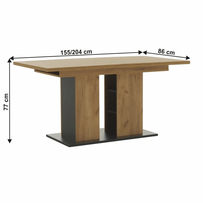 Masa dining, stejar craft auriu / grafit gri, 155-204x86 cm, FIDEL — imaginea 16