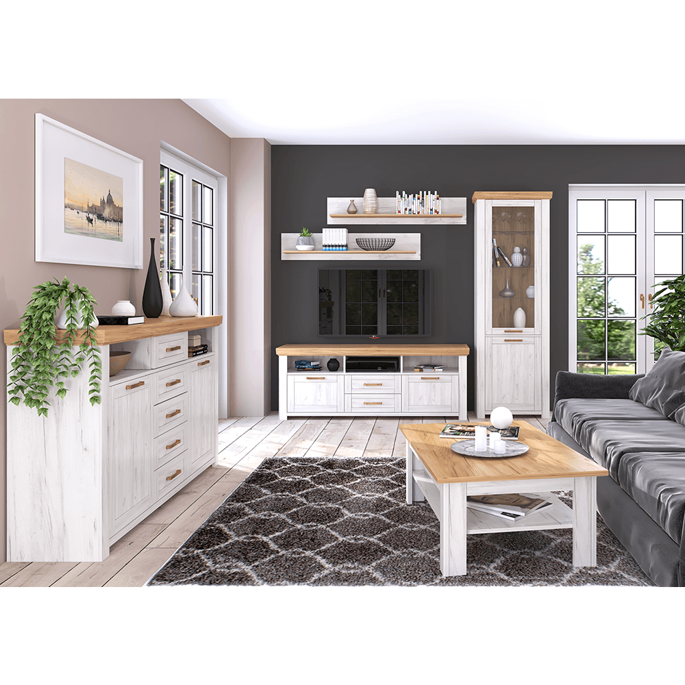 Vitrina A, stejar craft auriu / stejar craft alb, SUDBURY — imaginea 2