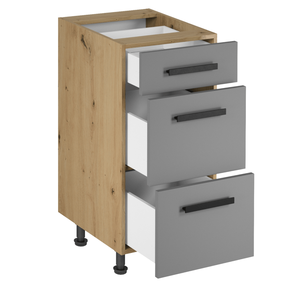 Dulap de jos, stejar artizanal / gri mat, cu maner, LANGEN D40S3 U — imaginea 5