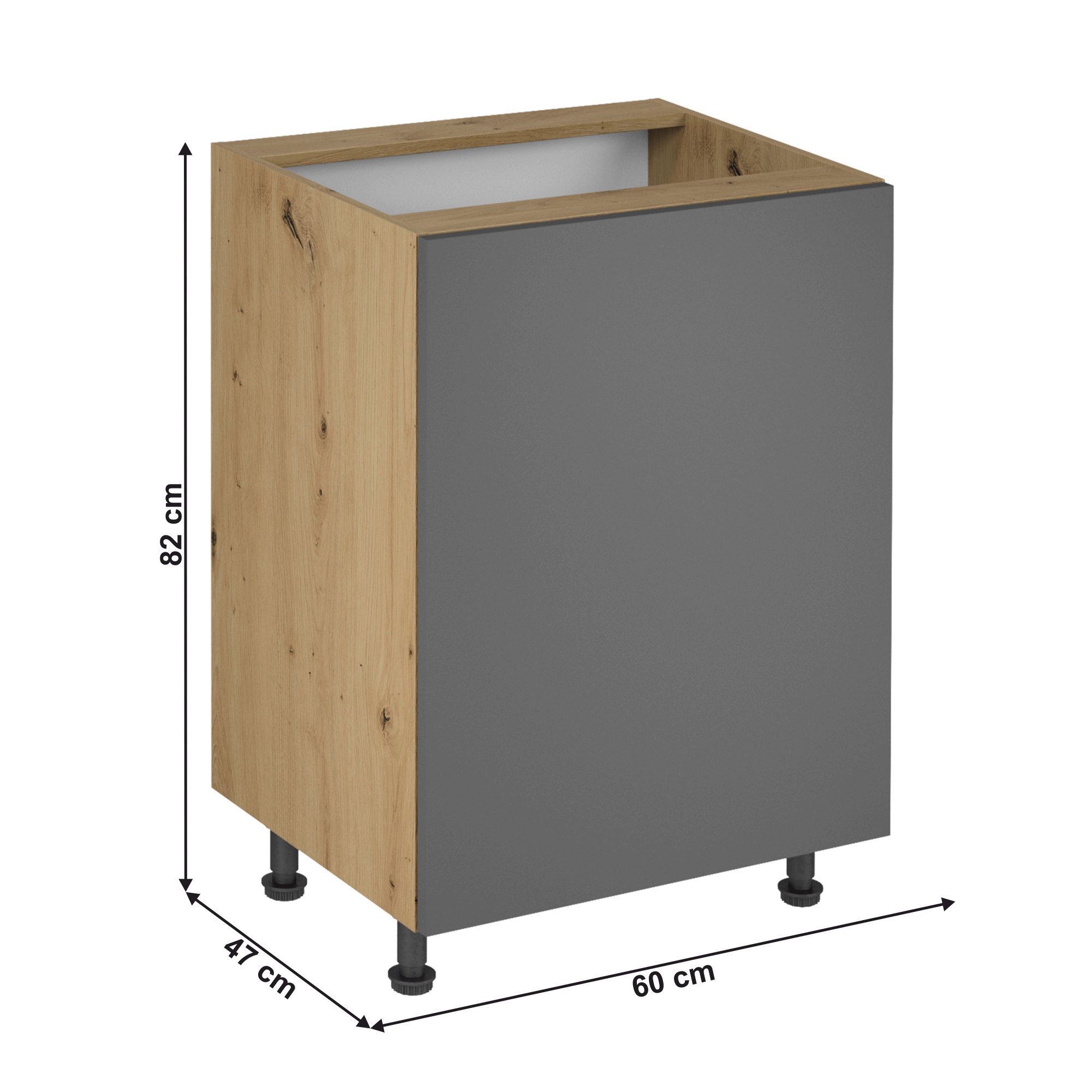 Dulap de jos, stejar artizanal / gri mat, universal, LANGEN D60 — imaginea 6