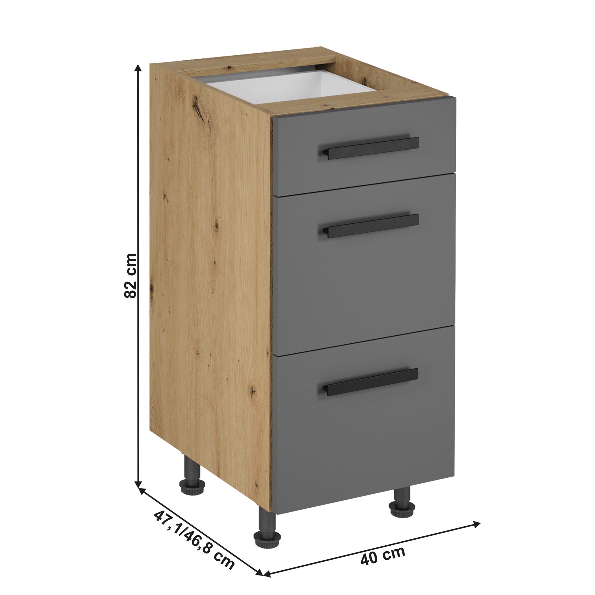 Dulap de jos, stejar artizanal / gri mat, cu maner, LANGEN D40S3 U — imaginea 6