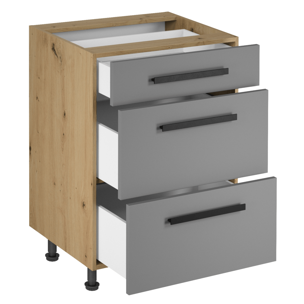 Dulap de jos, stejar artizanal / gri mat, cu maner, LANGEN D60S3 U — imaginea 8