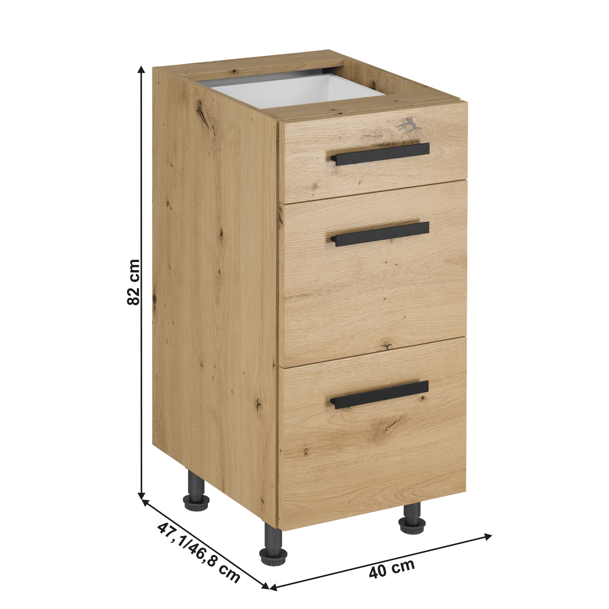 Dulap de jos, stejar artizanal, cu maner, LANGEN D40S3 U — imaginea 6