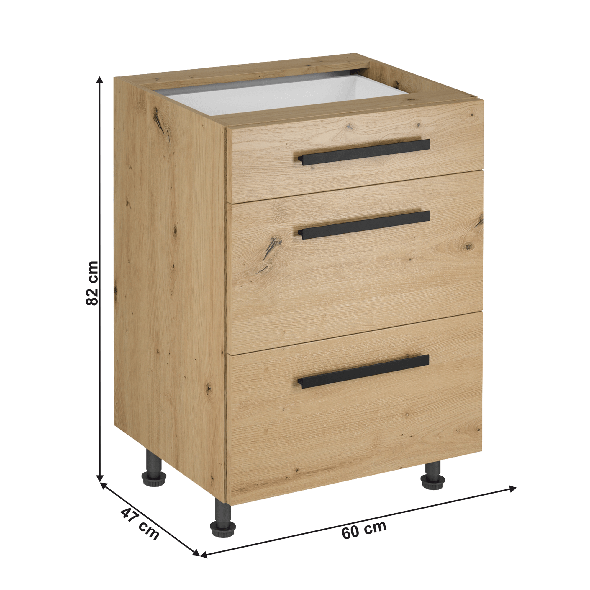 Dulap de jos, stejar artizanal, cu maner, LANGEN D60S3 U — imaginea 5