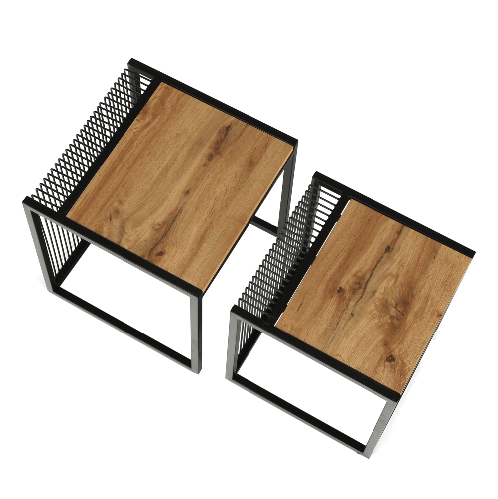 Set a doua masute de cafea, stejar/negru, RIMBO — imaginea 8