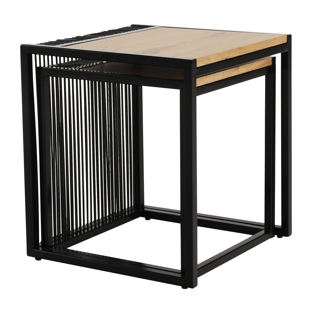 Set a doua masute de cafea, stejar/negru, RIMBO — imaginea 9