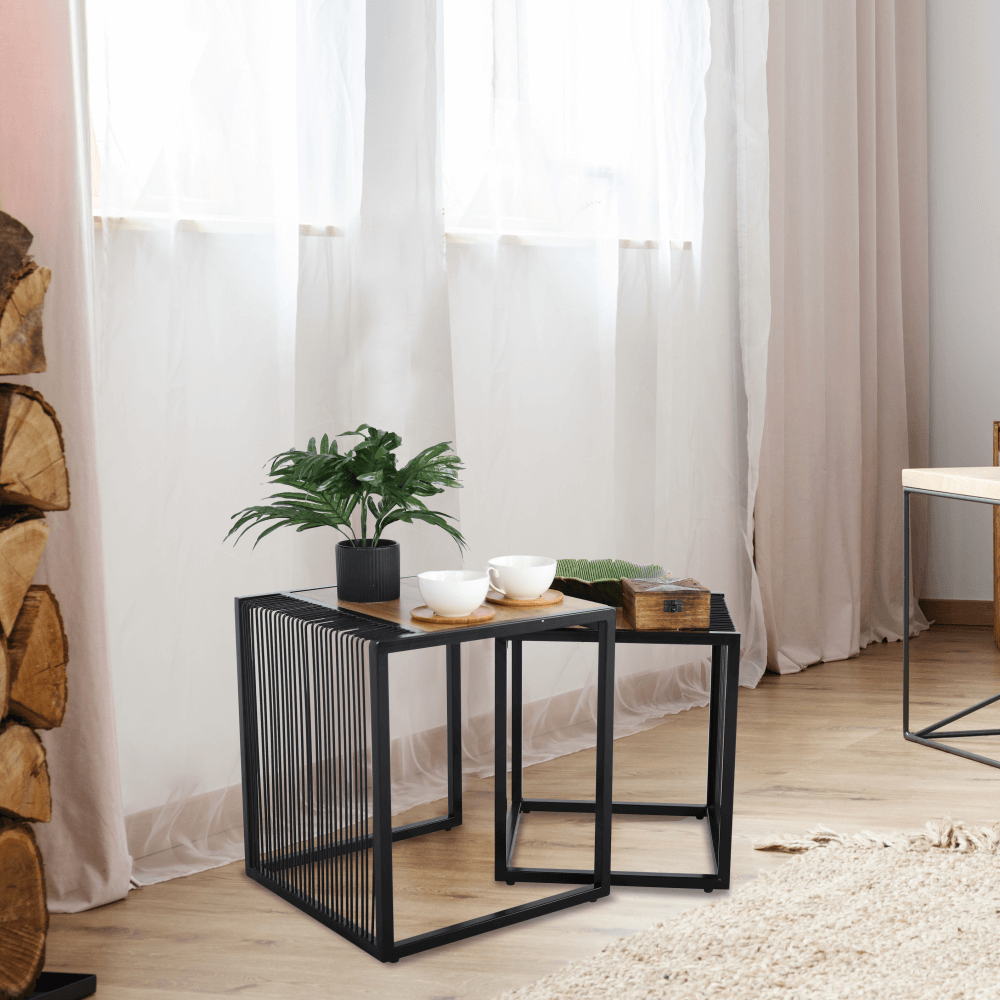 Set a doua masute de cafea, stejar/negru, RIMBO — imaginea 17