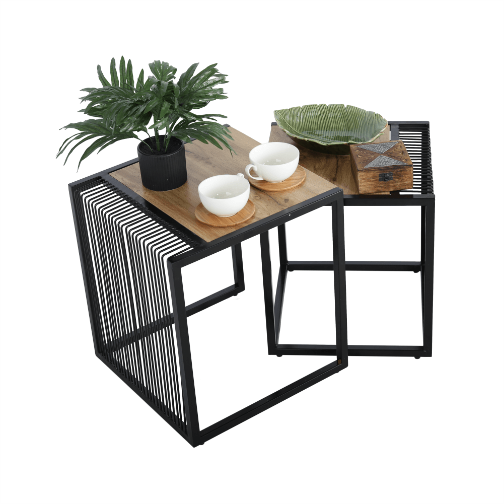 Set a doua masute de cafea, stejar/negru, RIMBO — imaginea 18