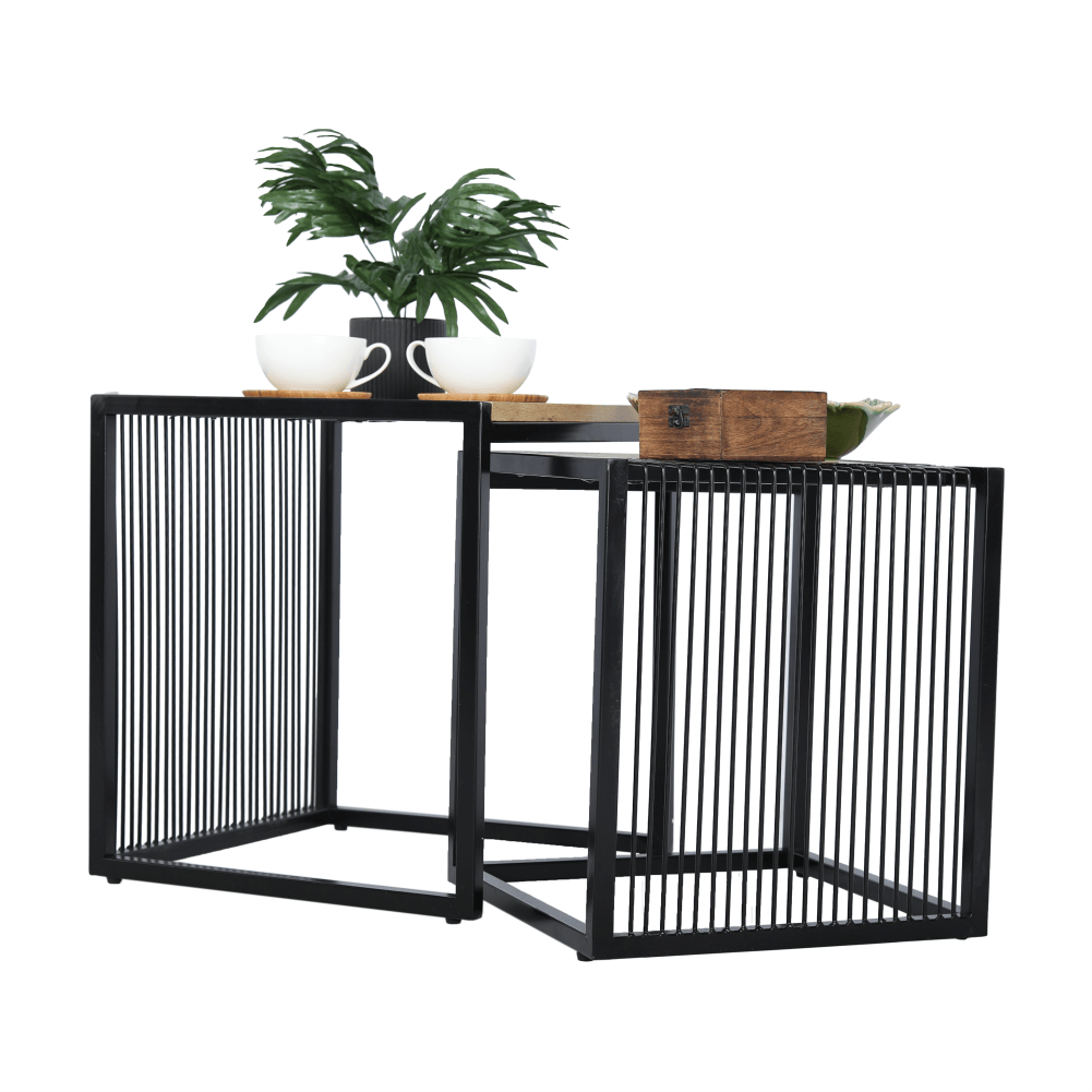 Set a doua masute de cafea, stejar/negru, RIMBO — imaginea 19