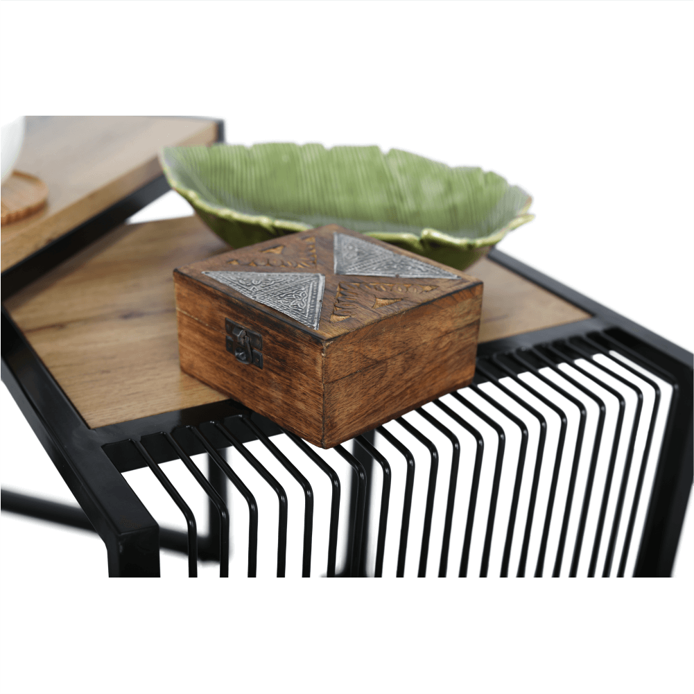 Set a doua masute de cafea, stejar/negru, RIMBO — imaginea 20
