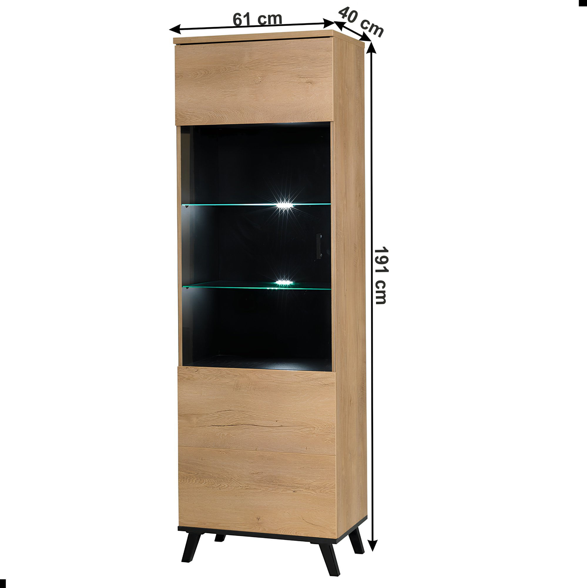 Vitrina, stejar lefkas/negru, SIRAN TYP 2 — imaginea 3