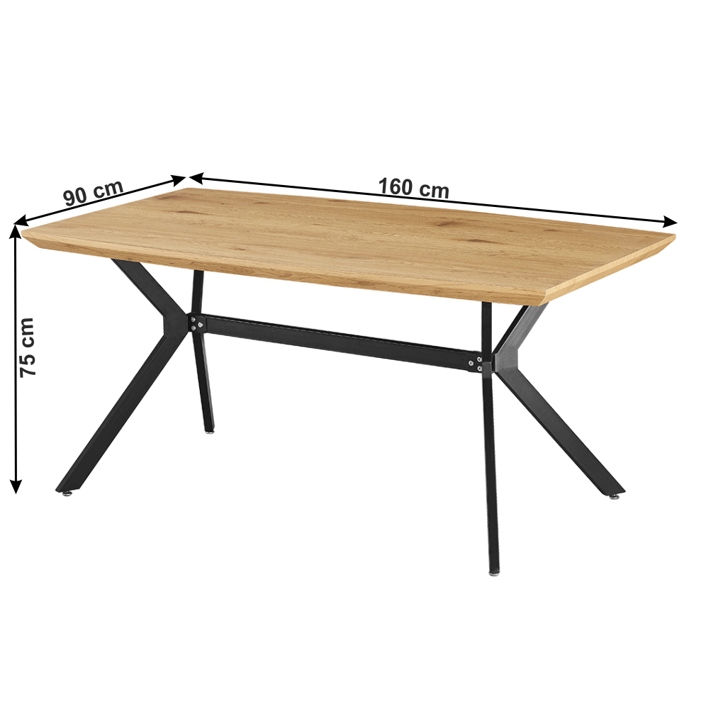 Masa dining, stejar/negru, 160x90 cm, MEDITER — imaginea 4
