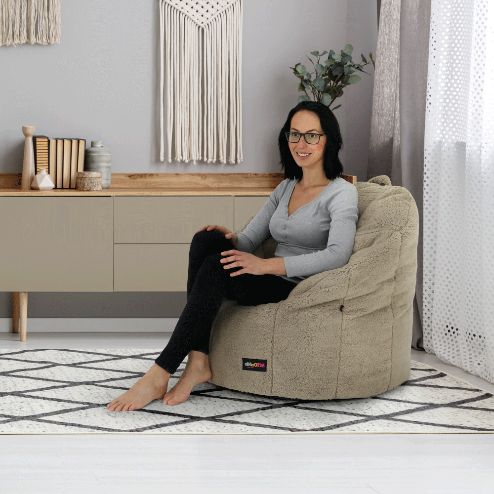 Fotoliu tip sac, material textil maro deschis, ALMERO — imaginea 2