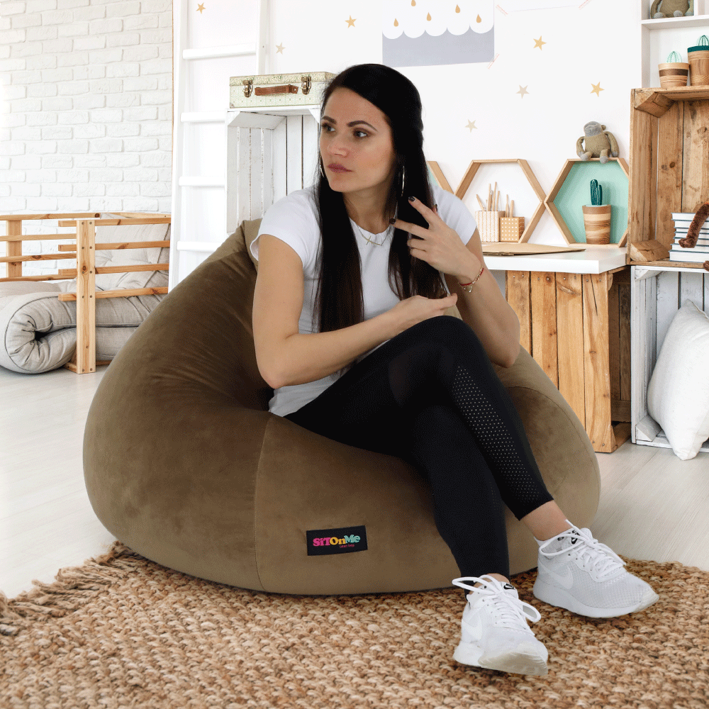 Fotoliu tip sac, material textil gri-maro TAUPE, TRIKALO — imaginea 11