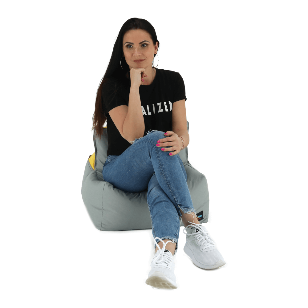 Fotoliu tip sac, gri/material textil verde, ALIMOR — imaginea 3