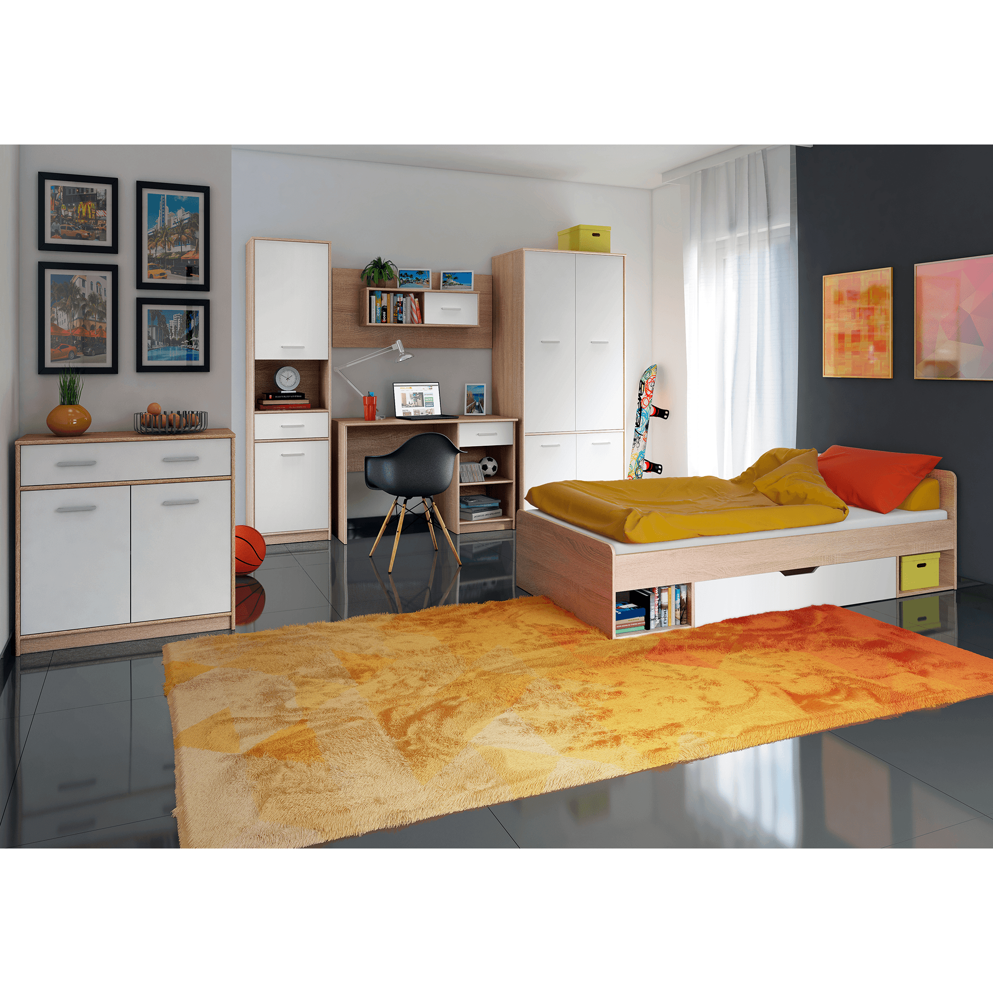 Dulap suspendat 1D, alb/stejar sonoma, TEYO — imaginea 2