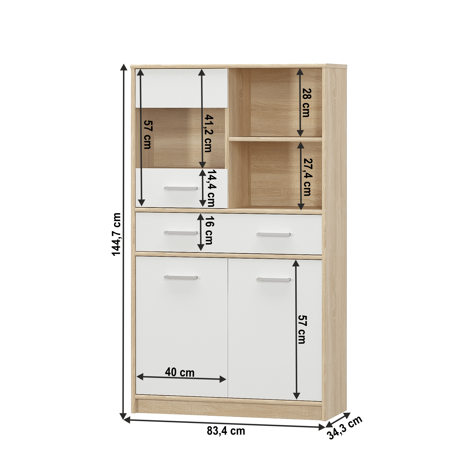 Vitrina 2D1W1S/80, alb/stejar sonoma, TEYO — imaginea 5