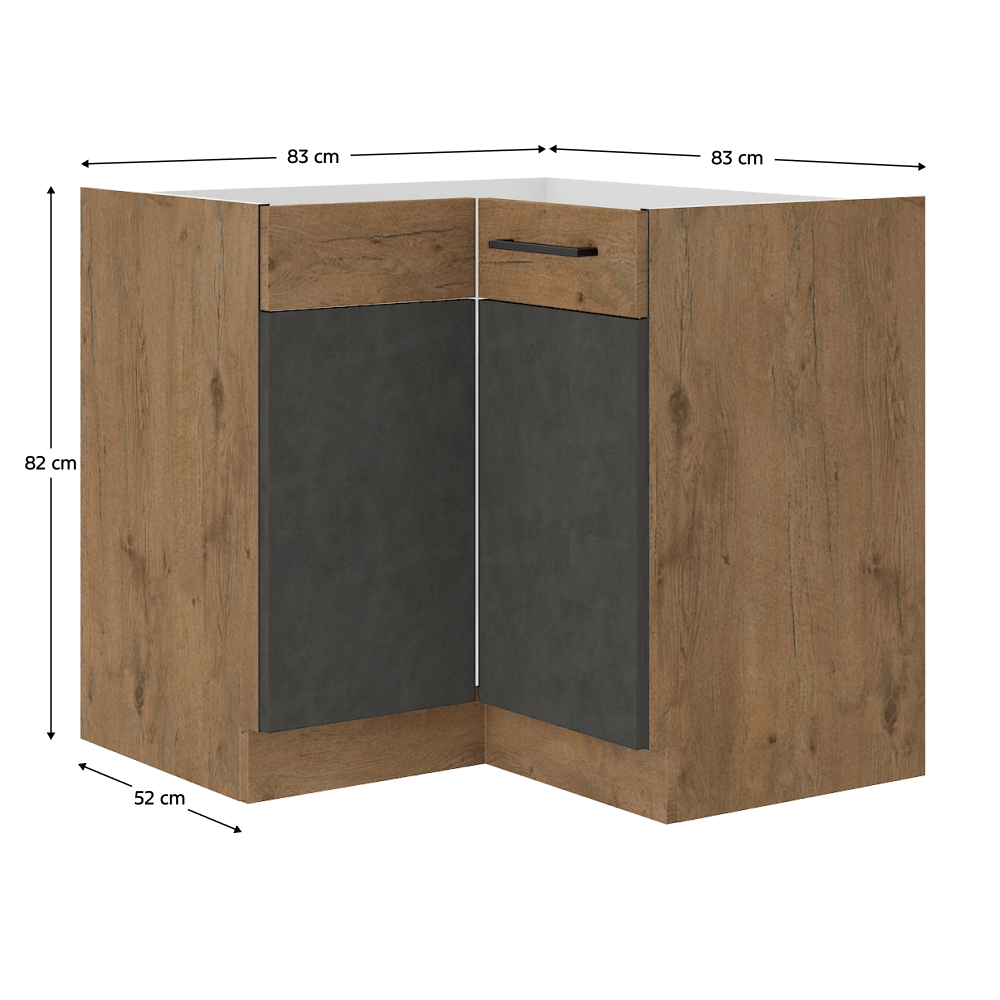 Dulap inferior de colt, gri mat/stejar lancelot, VEGA 90x90 DN 1F BB — imaginea 6