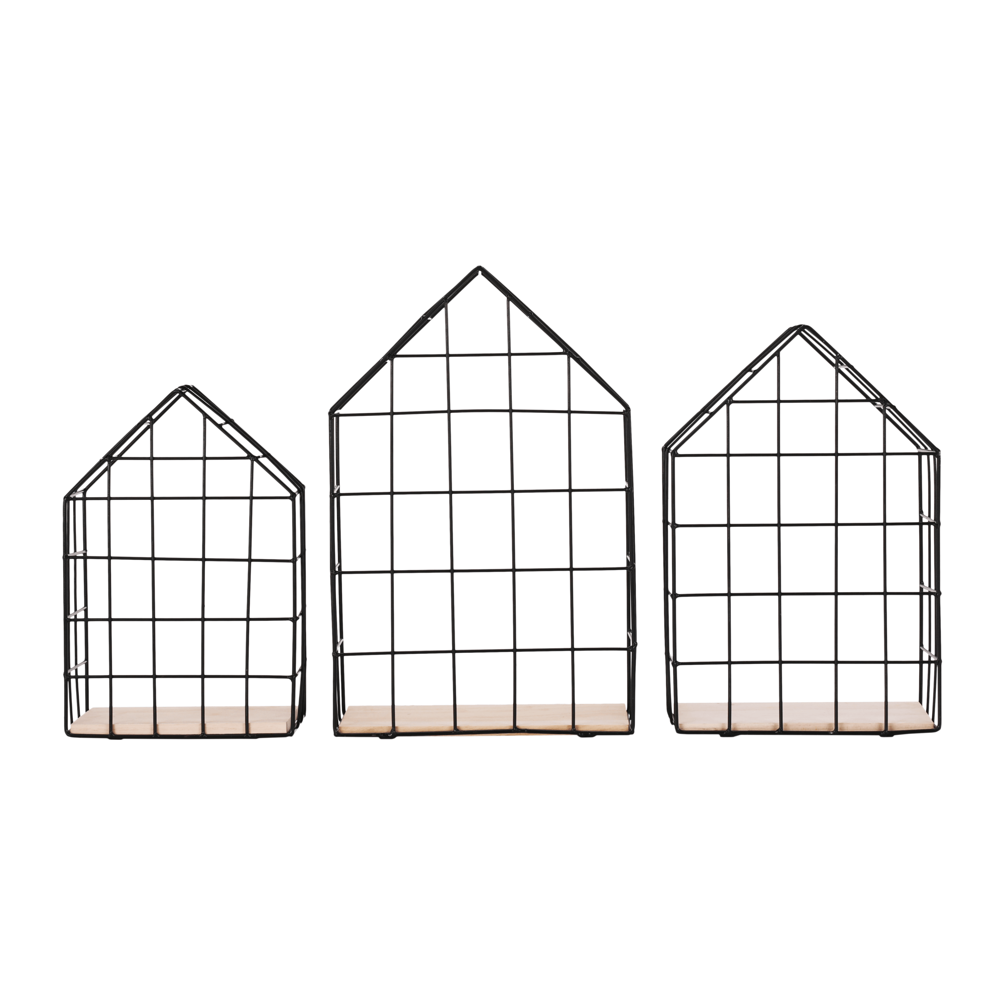 Set de 3 rafturi, natural/negru, AZURI — imaginea 2