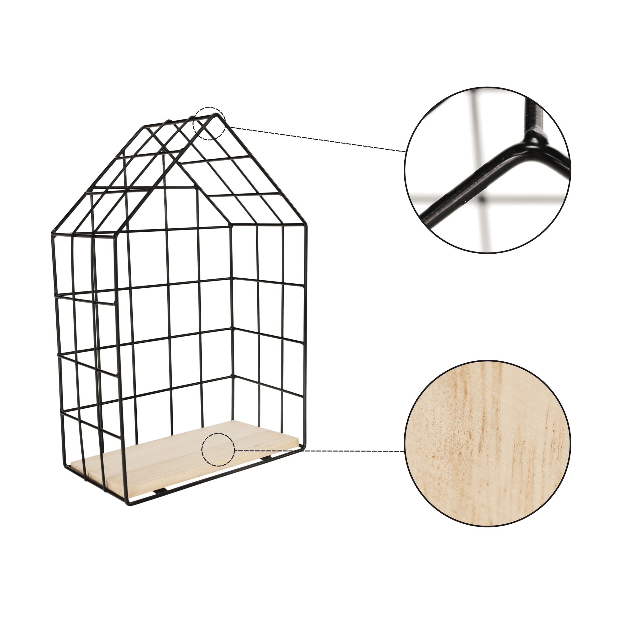 Set de 3 rafturi, natural/negru, AZURI — imaginea 6