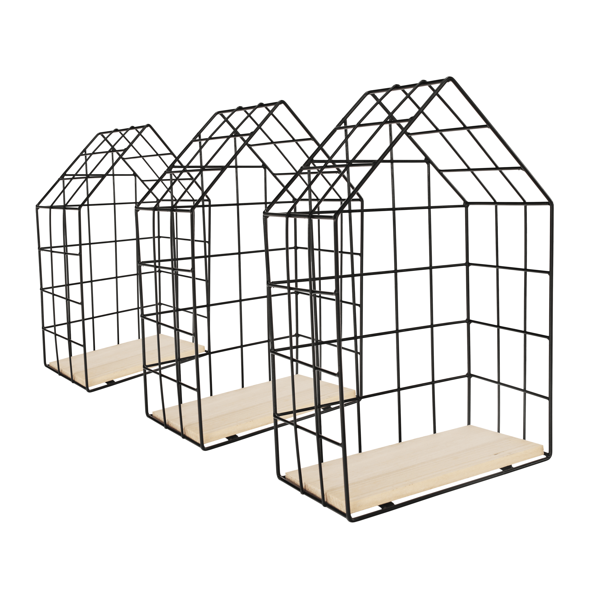 Set de 3 rafturi, natural/negru, AZURI — imaginea 7