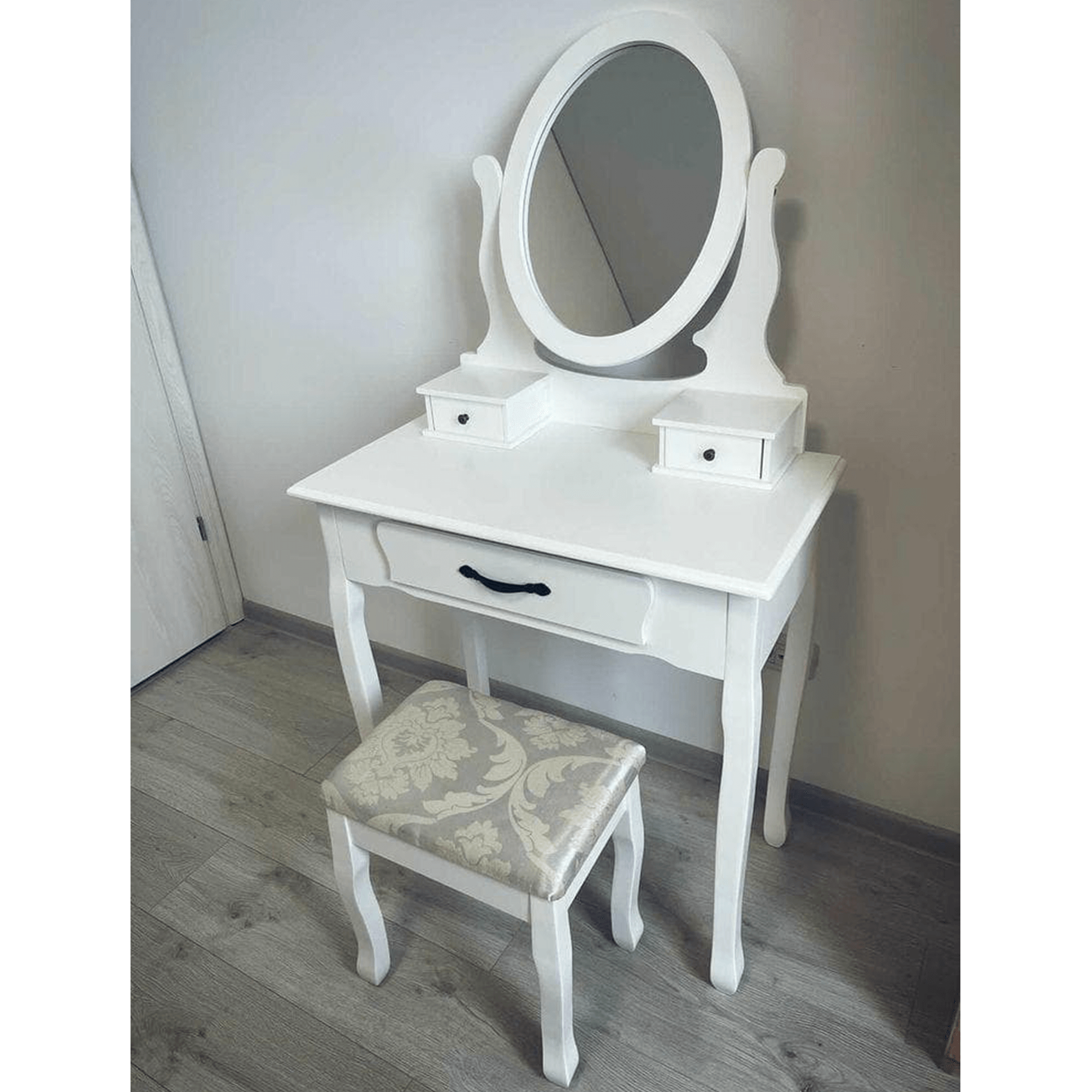 Masuta de toaleta cu taburet, alb/argintiu, LINET NEW — imaginea 10