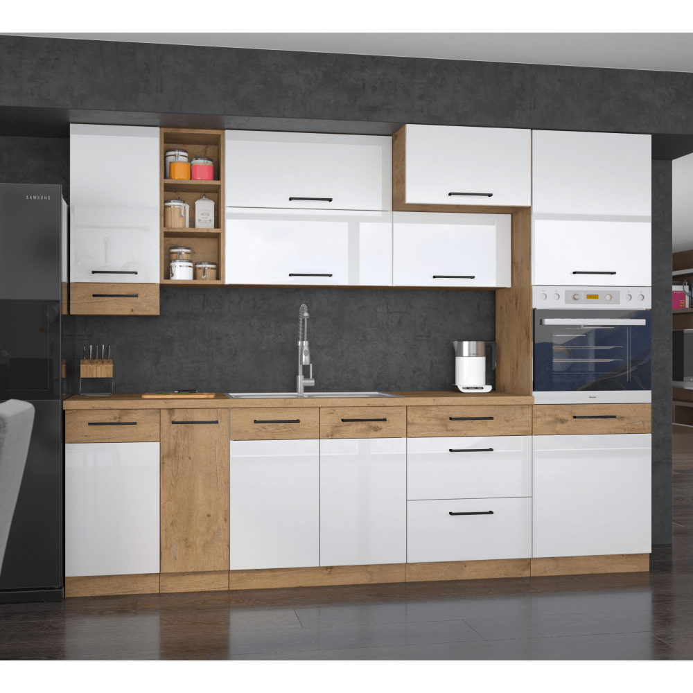 Cabinet superior, stejar Lancelot/alb extra lucios HG, VEGA 60 GU-36 1F — imaginea 6