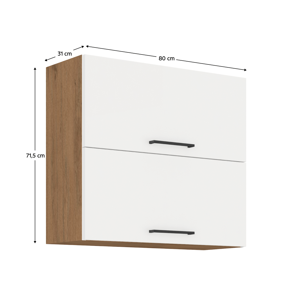 Cabinet superior, stejar Lancelot/alb extra lucios HG, VEGA 80 GU-72 2F — imaginea 3