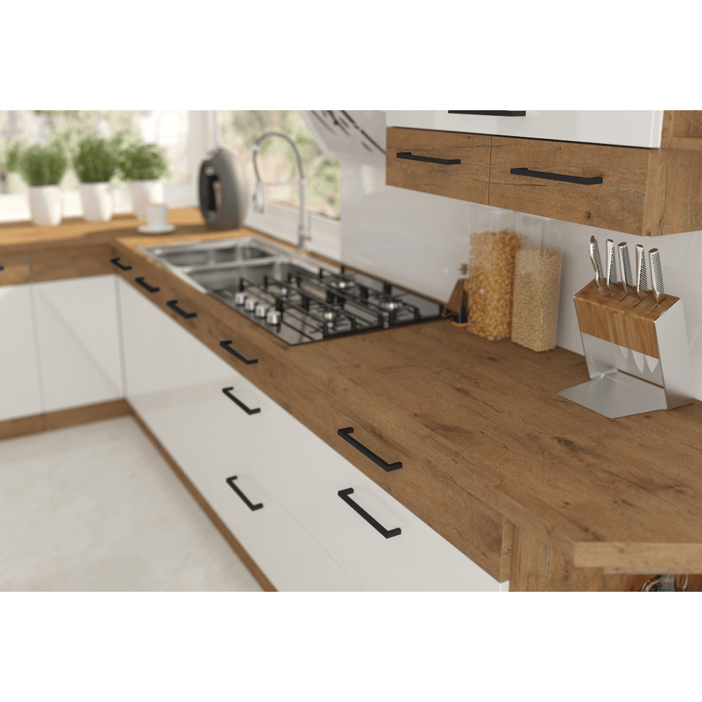 Cabinet inferior, alb extra lucios HG/stejar Lancelot, VEGA DN 1F BB — imaginea 3