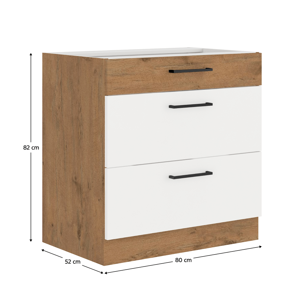 Cabinet inferior, alb extra lucios HG/stejar Lancelot, VEGA D80 3S BB — imaginea 3