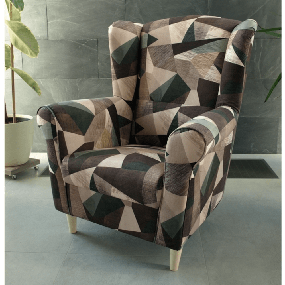 Fotoliu, material maro-verde cu model, CHARLOT — imaginea 4
