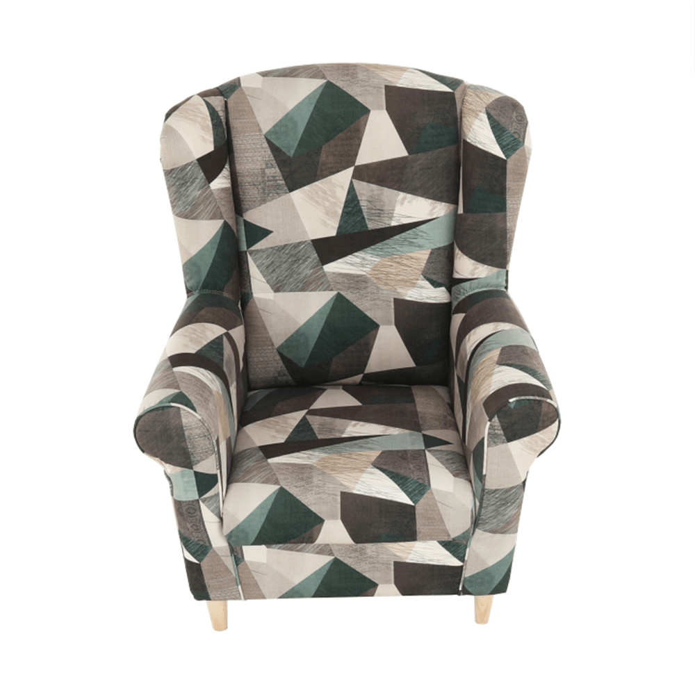 Fotoliu cu taburet, material maro-verde cu model, ASTRID — imaginea 6