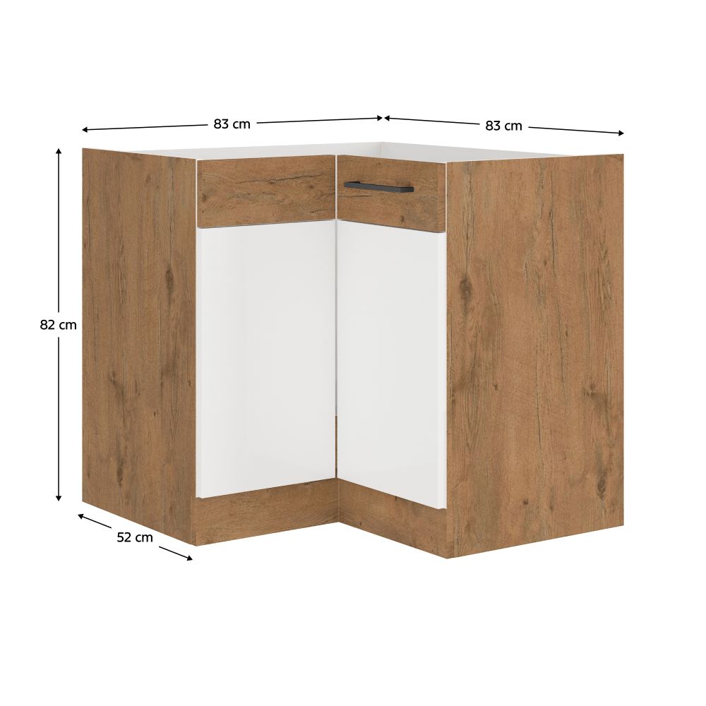 Cabinet inferior, alb extra lucios HG/stejar Lancelot, VEGA DN 1F BB — imaginea 10