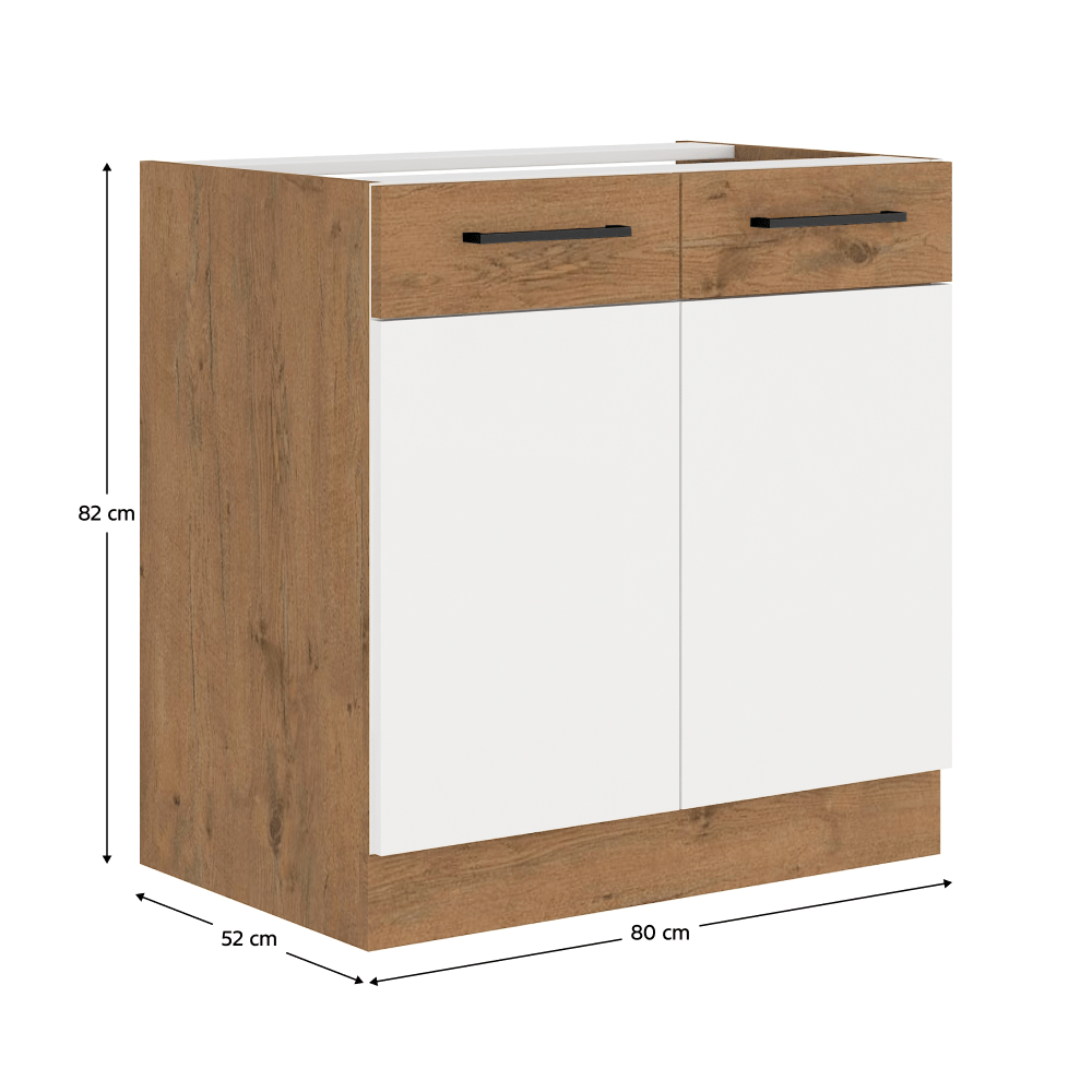 Dulap pentru chiuveta, alb extra lucios HG/stejar Lancelot, VEGA 80 ZL 2F BB — imaginea 10