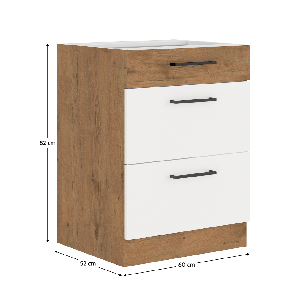Cabinet inferior, alb extra lucios HG/stejar Lancelot, VEGA D60 3S BB — imaginea 10