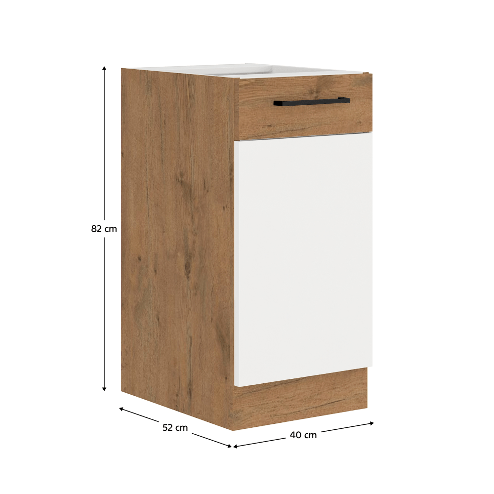 Cabinet inferior, alb extra lucios HG/stejar Lancelot, VEGA D40 1F BB — imaginea 10