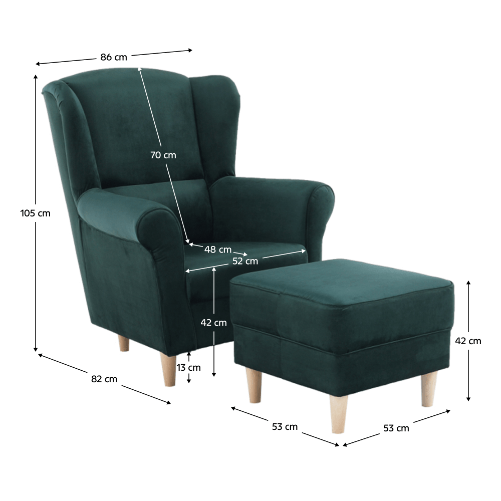 Fotoliu cu taburet, material smarald, ASTRID — imaginea 13