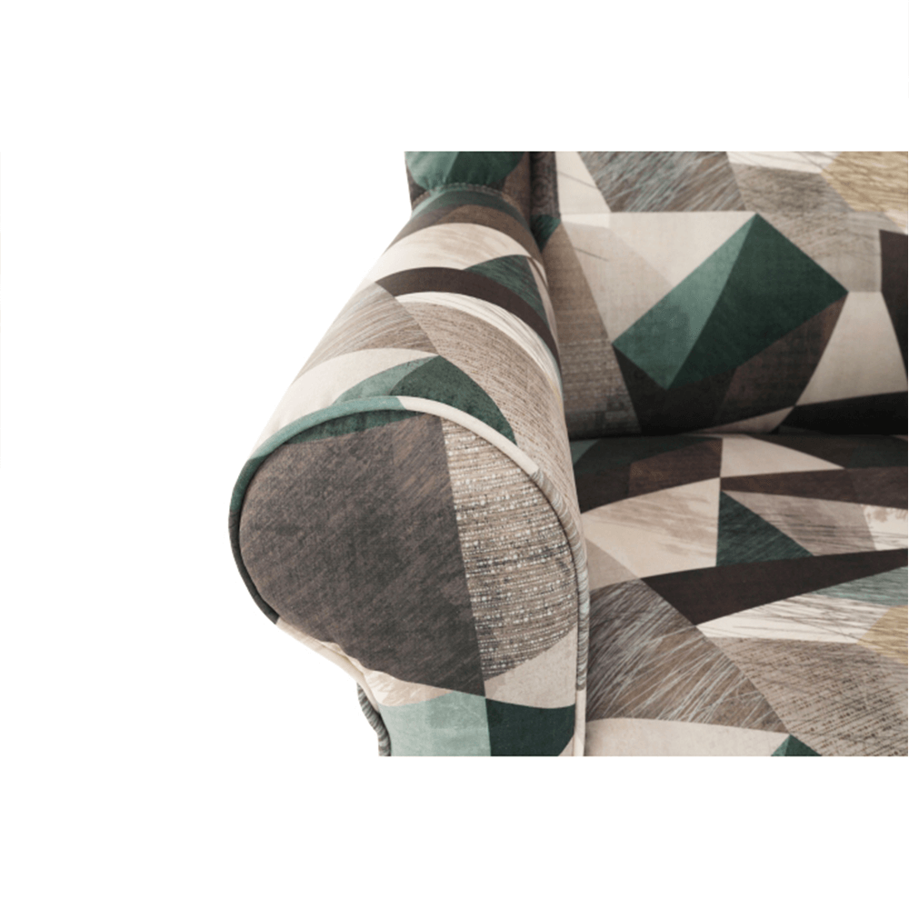Fotoliu cu taburet, material maro-verde cu model, ASTRID — imaginea 17