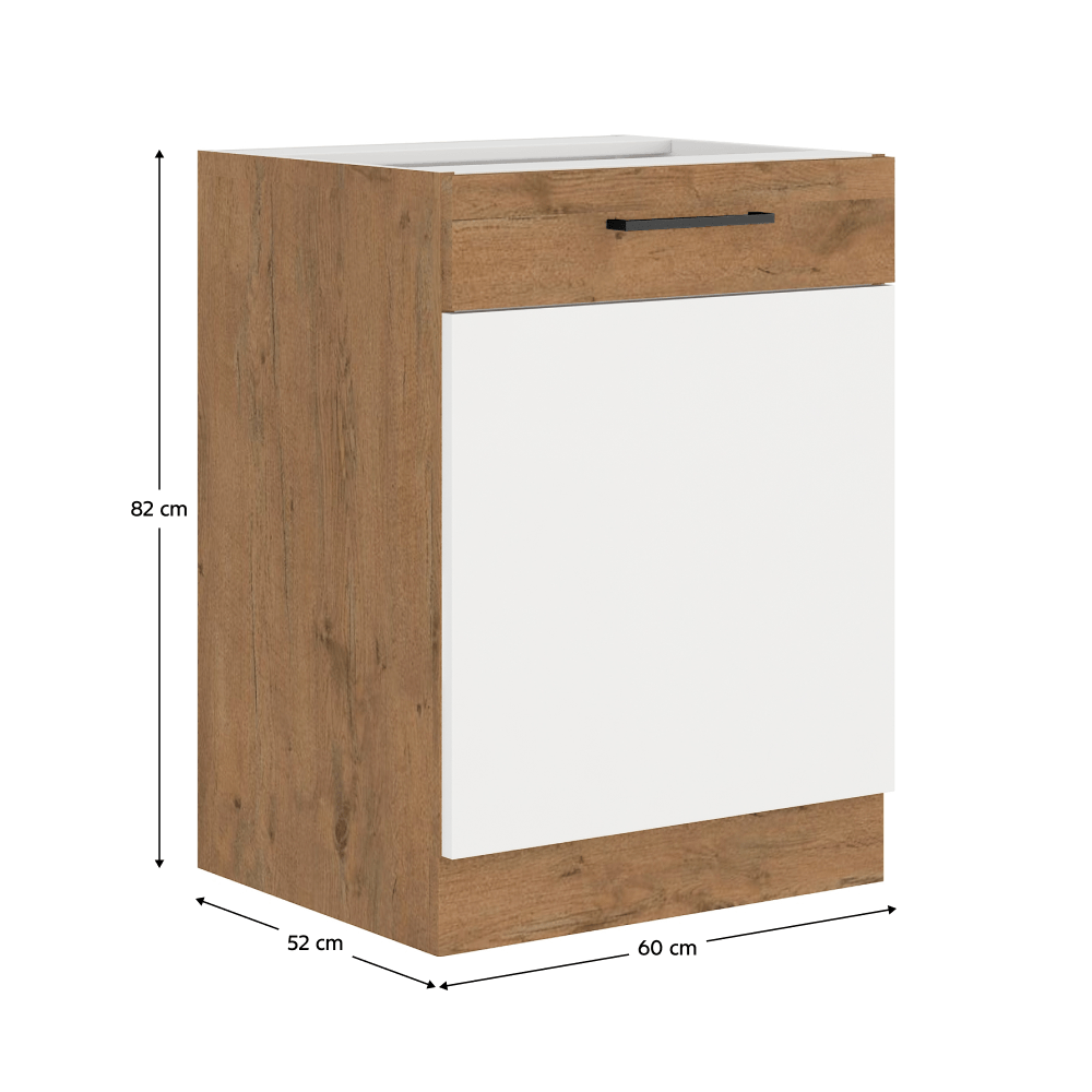 Cabinet inferior, alb extra lucios HG/stejar Lancelot, VEGA D60 1F BB — imaginea 10