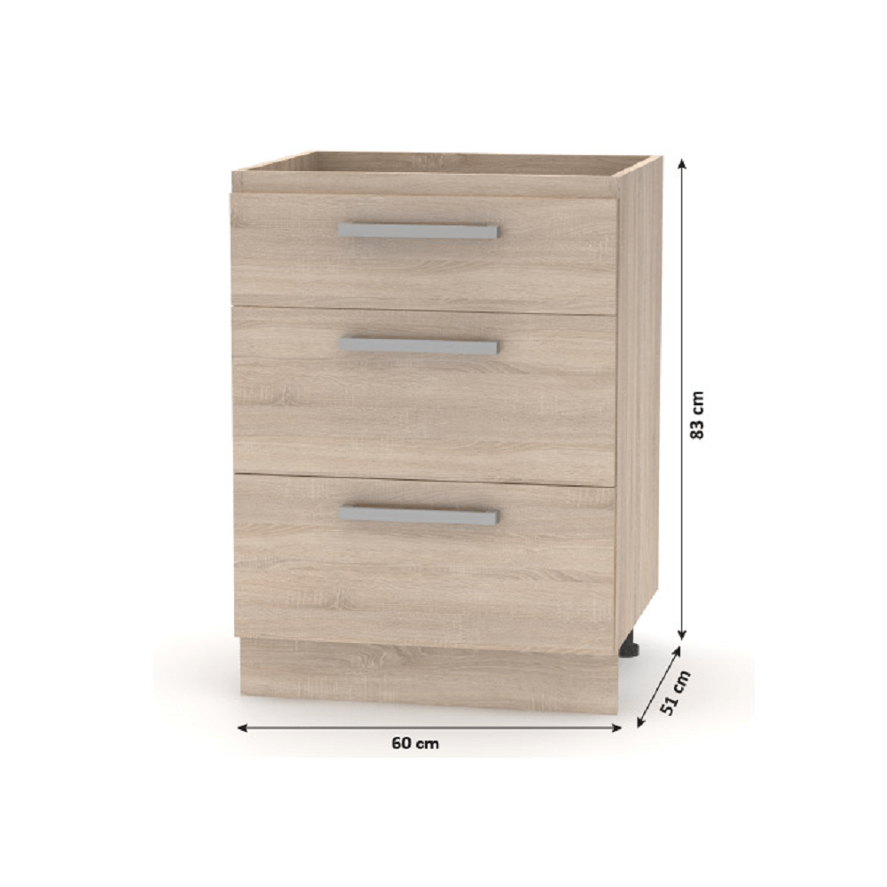 Dulap inferior cu sertare 60, stejar sonoma, NOVA PLUS NOPL-058-0S — imaginea 3