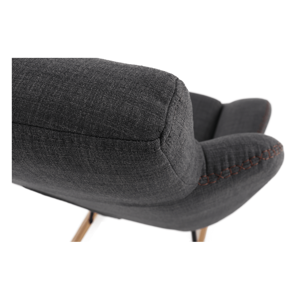 Fotoliu balansoar, material textil gri/lemn, HARPER — imaginea 4