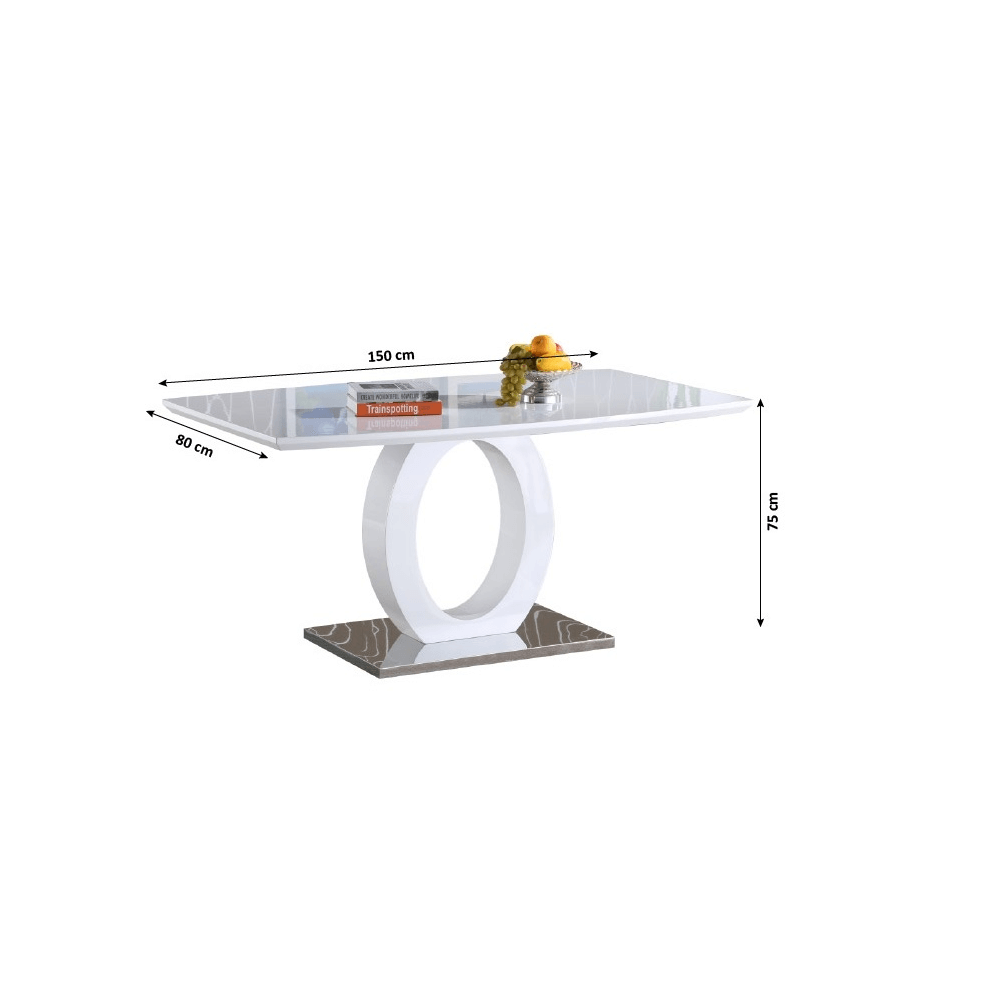 Masa dining, alb extra lucios HG/otel, 150x80 cm, ZARNI — imaginea 2