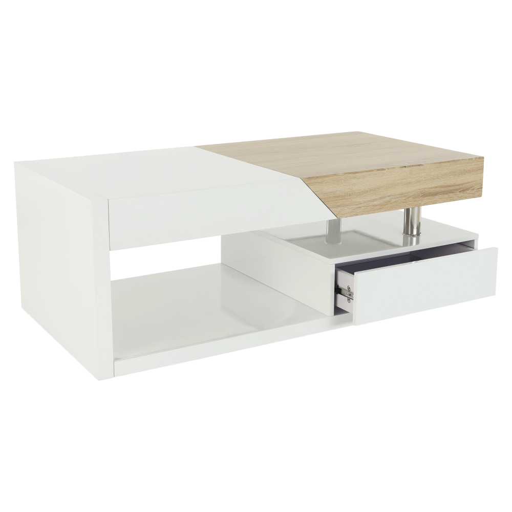 Masuta de cafea, alb extra lucios HG/stejar sonoma, MELIDA — imaginea 4