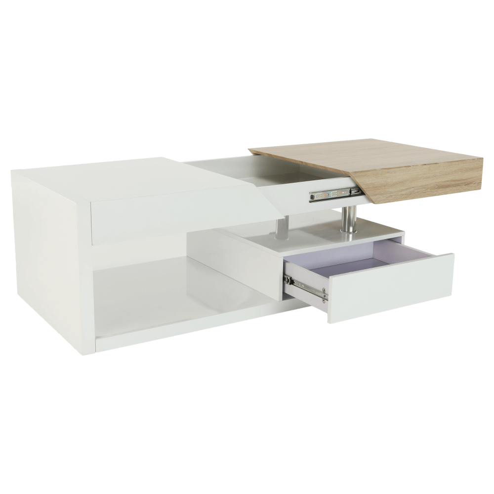 Masuta de cafea, alb extra lucios HG/stejar sonoma, MELIDA — imaginea 5