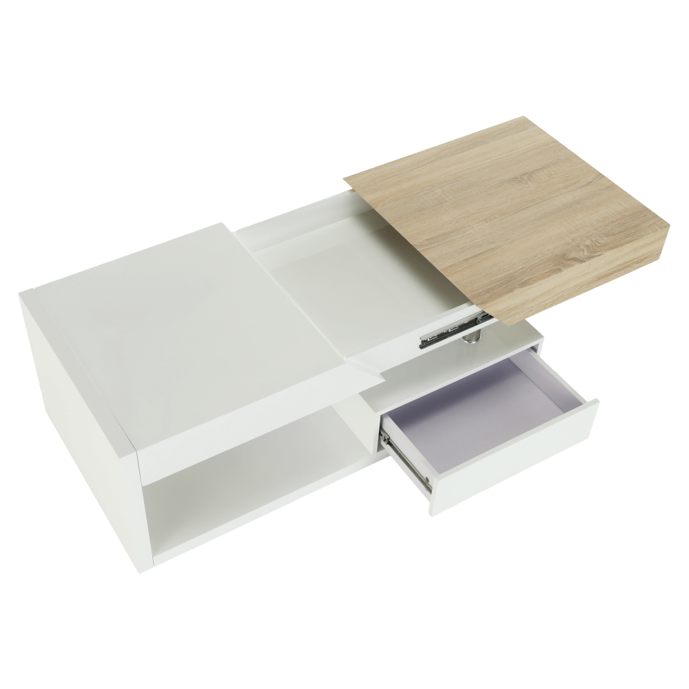 Masuta de cafea, alb extra lucios HG/stejar sonoma, MELIDA — imaginea 7